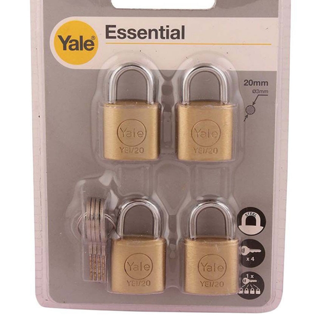 Picture of Yale YE1/20/111/4, Essential Series Indoor Solid Brass Padlock 20mm, YE1201114