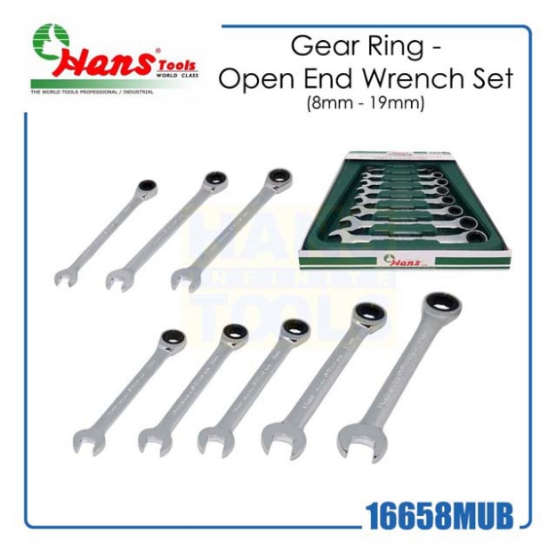 Hans Combination Ratchet Box Wrench Set Mirror Finished Metric (Silver)