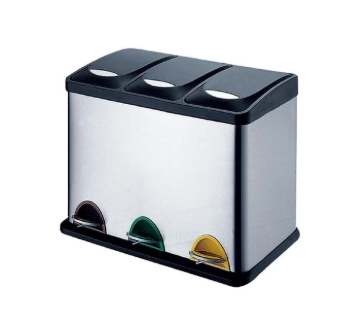 Picture of EKO STEP BIN WITH POLY PROPYLINE COVER 24L 3-COMPARTMENT STAINLESS STEEL - ESBPCCSS3700